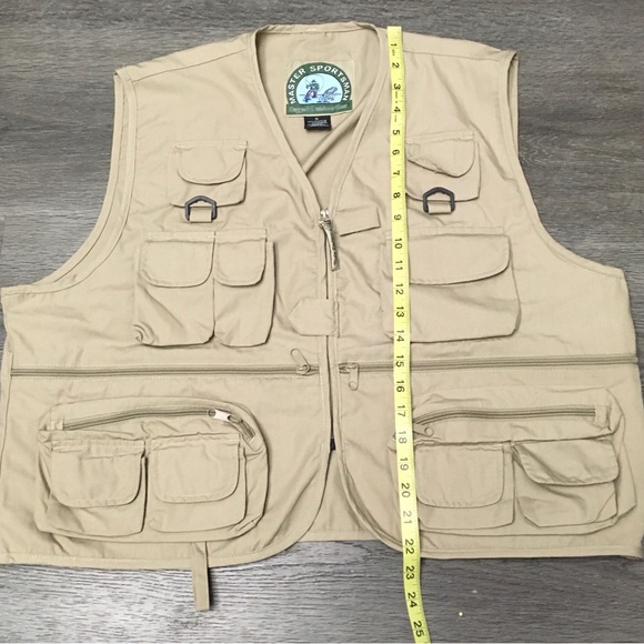 Master Sportsman Rugged Outdoor Gear Fly Fishing Vest Mens XL Beige Tan Pockets - Picture 8 of 8
